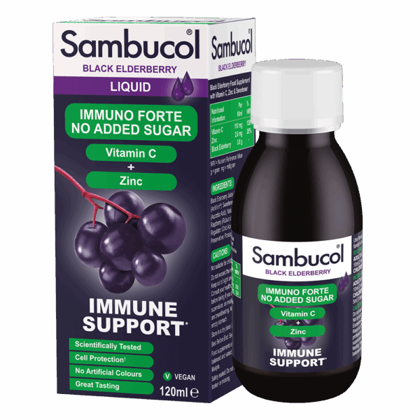Sambucolblack Elderberry Sugar Free + Vitamin C + Zinc, 120ml