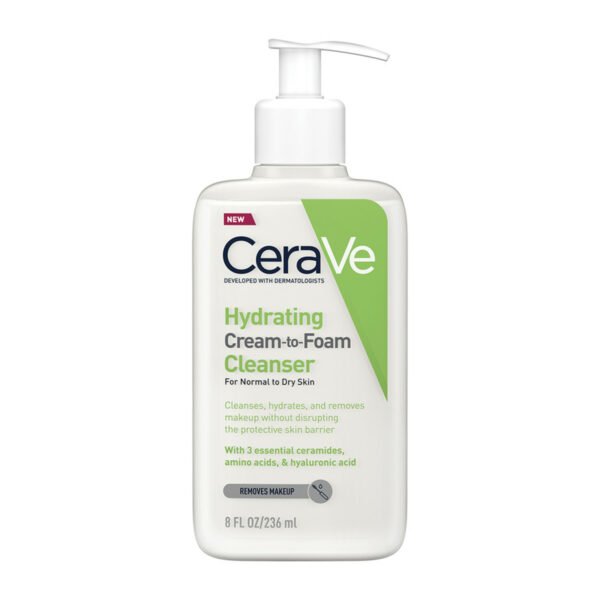 CeraVe Hydrating Cream-to-Foam Cleanser | 236ml/8oz | Removes Makeup and Cleanses with Hyaluronic Acid | Fragrance Free